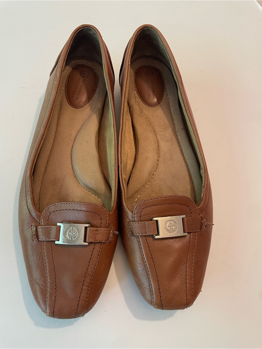 Giani Bernini Brown Leather Slip-On Loafers with Gold Accent Buckle
